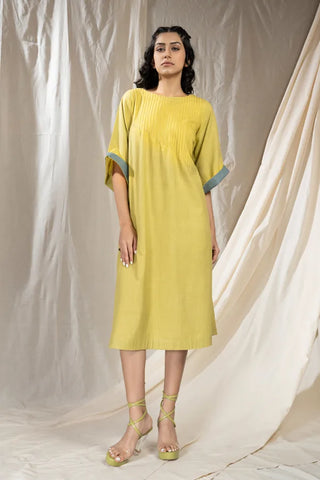 PinTuck Perfection- Lime Asymmetric Dress