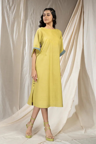 PinTuck Perfection- Lime Asymmetric Dress