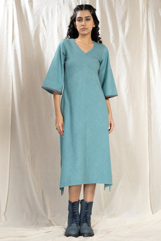 PinTuck Perfection- Tropical Teal Organic Asymmetric Dress