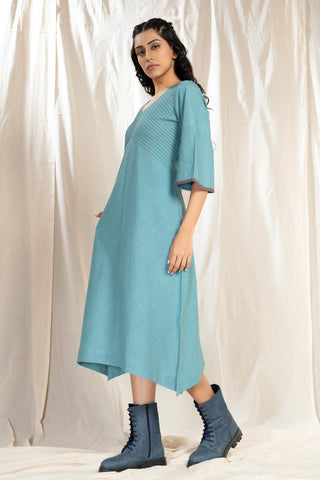 PinTuck Perfection- Tropical Teal Organic Asymmetric Dress