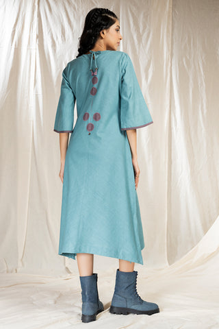 PinTuck Perfection- Tropical Teal Organic Asymmetric Dress