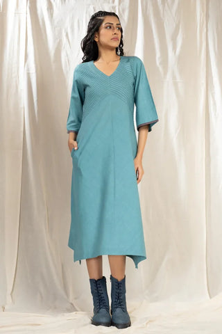 PinTuck Perfection-Teal Organic Asymmetric Dress