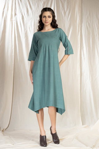 Hand Woven- Hand Spun Pin Tucked Asymmetric Dress