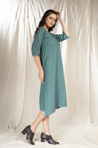 Hand Woven- Hand Spun Pin Tucked Asymmetric Dress