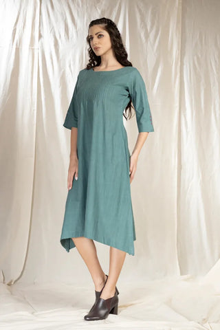 PinTuck Perfection- Blue Asymmetric Dress