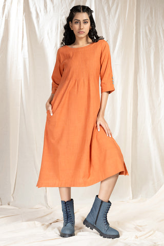 Hand Woven- Hand Spun Pin Tucked Asymmetric Dress