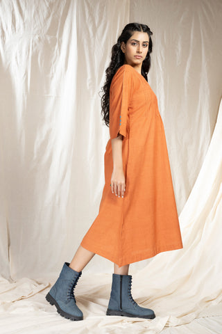 Hand Woven- Hand Spun Pin Tucked Asymmetric Dress