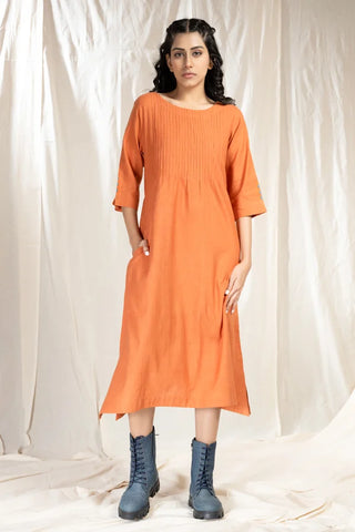 PinTuck Perfection-Orange Asymmetric Dress