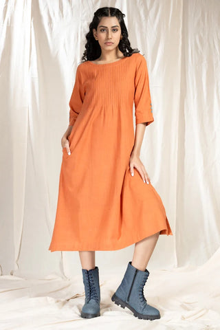 PinTuck Perfection-Orange Asymmetric Dress