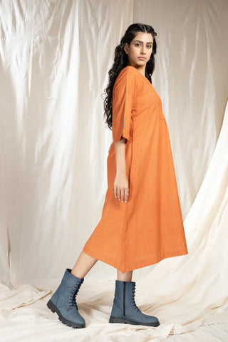 PinTuck Perfection-Orange Asymmetric Dress