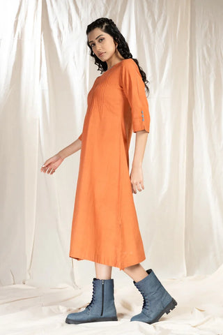 PinTuck Perfection-Orange Asymmetric Dress