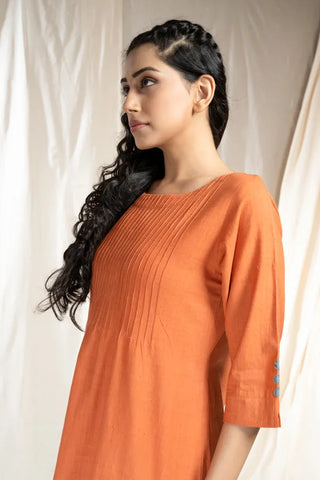 PinTuck Perfection-Orange Asymmetric Dress