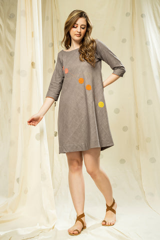 Hand Woven - Hand Spun Grey Knee Length Dress