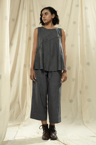 Simple Essence-Shadow Gray Frilled Co-Ord Set
