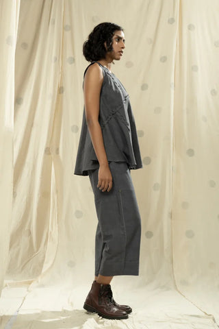 Simple Essence-Shadow Gray Frilled Co-Ord Set
