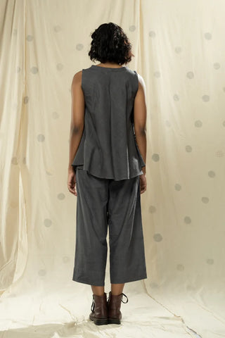 Simple Essence-Shadow Gray Frilled Co-Ord Set