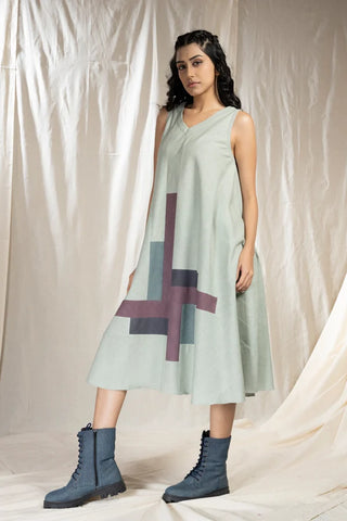 Tonal Blocks - Sleeveless Khadi Dress