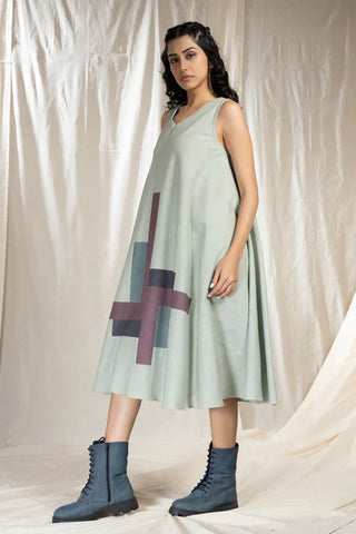 Tonal Blocks - Sleeveless Khadi Dress