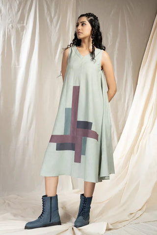 Tonal Blocks - Sleeveless Khadi Dress