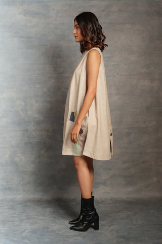 Minimalist Khadi A-Line Dress with Hand Applique