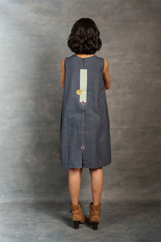 Minimalist Handcrafted Sleeveless Khadi Dress with Artistic Applique Detail