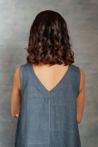 Thread Game A-Line Sleeveless Grey Color Khadi Casual Dress – Minimal, Hand Embroidered and Sustainable
