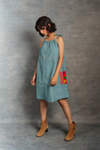 Handwoven Khadi Appliqué Dress – Sustainably Crafted
