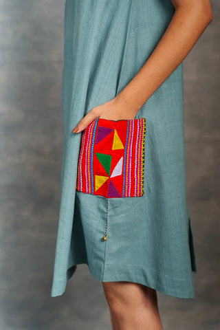 Handwoven Khadi Appliqué Dress – Sustainably Crafted