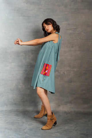 Handwoven Khadi Appliqué Dress – Sustainably Crafted