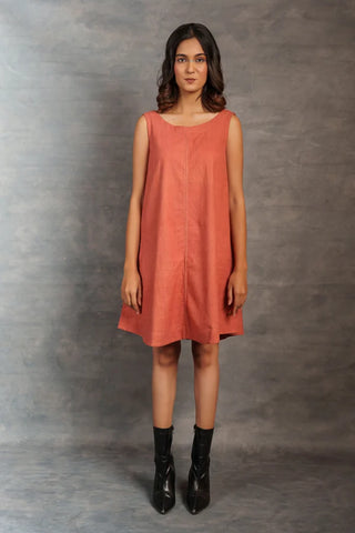 Handwoven Khadi A-Line Dress with Artisanal Hand Embroidered Pocket
