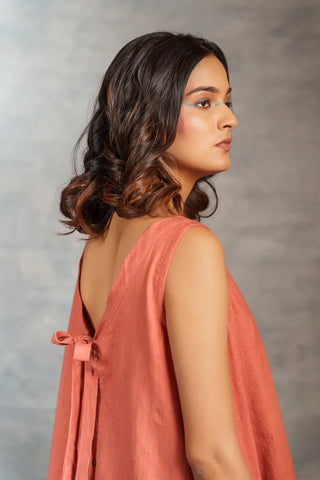 Handwoven Khadi A-Line Dress with Artisanal Hand Embroidered Pocket