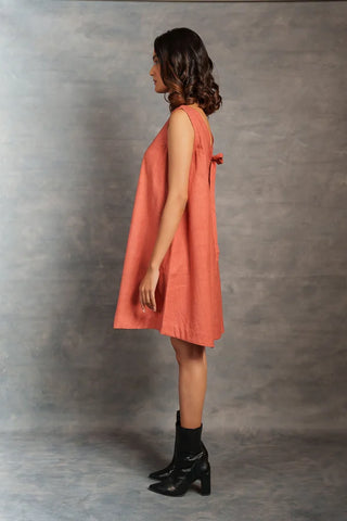 Handwoven Khadi A-Line Dress with Artisanal Hand Embroidered Pocket