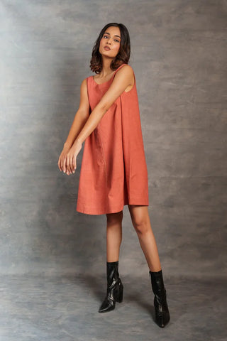 Handwoven Khadi A-Line Dress with Artisanal Hand Embroidered Pocket