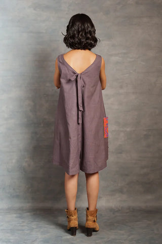 Handwoven Khadi A-Line Dress with Artisanal Hand Embroidered Pocket