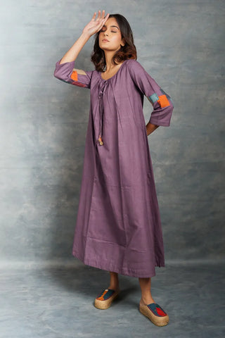 Crafted Calm: Hand-Spun Khadi Dress with Textured Detailing