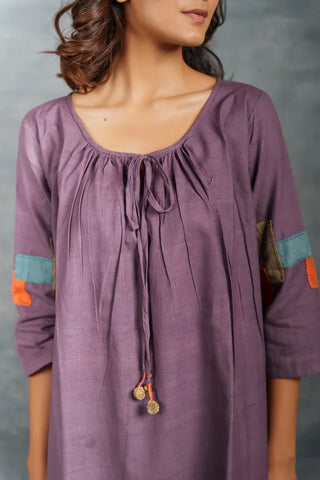 Crafted Calm: Hand-Spun Khadi Dress with Textured Detailing