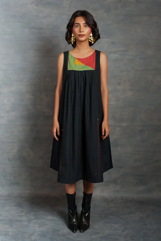 Handwoven Khadi Applique Dress with Artisan Detailing
