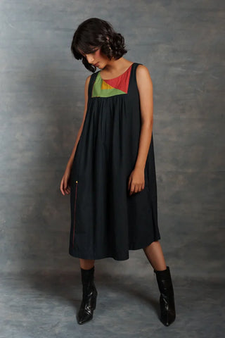 Handwoven Khadi Applique Dress with Artisan Detailing