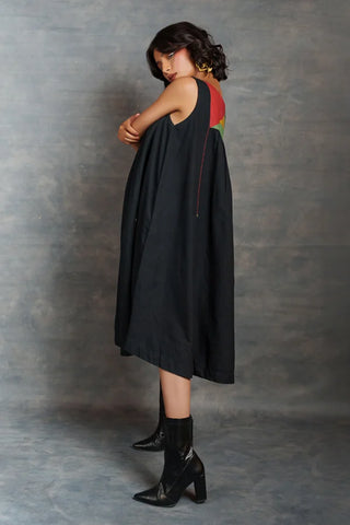 Handwoven Khadi Applique Dress with Artisan Detailing