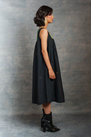 Handwoven Khadi Applique Dress with Artisan Detailing