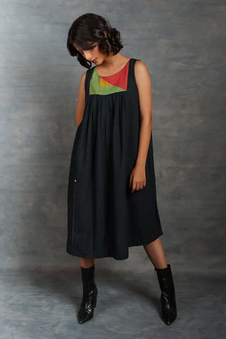 Handwoven Khadi Applique Dress with Artisan Detailing