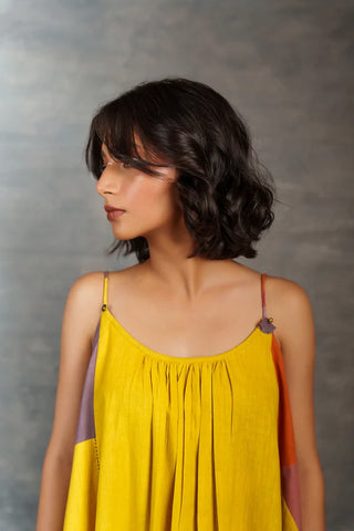 Ray & Hue - Yellow Block Khadi Midi Dress