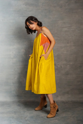 Ray & Hue - Yellow Block Khadi Midi Dress