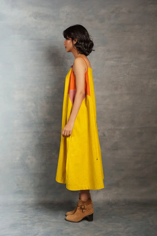 Ray & Hue - Yellow Block Khadi Midi Dress