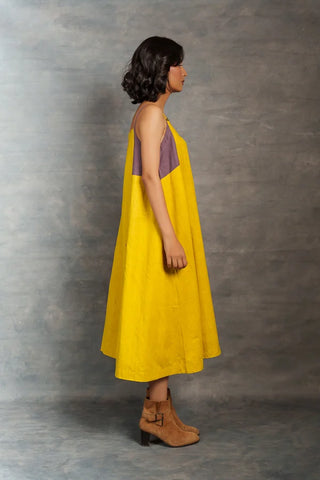 Ray & Hue - Yellow Block Khadi Midi Dress