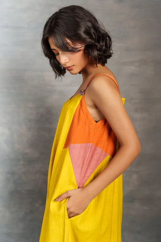 Ray & Hue - Yellow Block Khadi Midi Dress