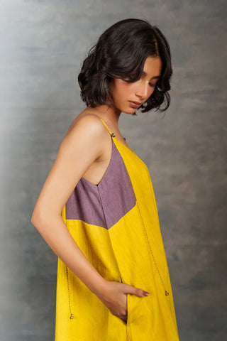 Ray & Hue - Yellow Block Khadi Midi Dress
