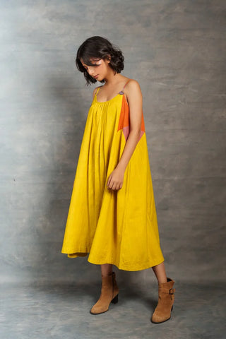 Ray & Hue - Yellow Block Khadi Midi Dress