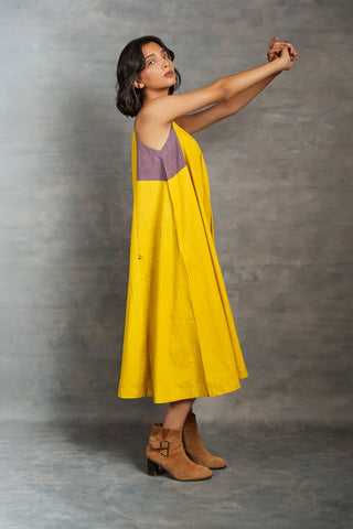 Ray & Hue - Yellow Block Khadi Midi Dress