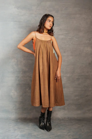 Ray & Hue - Brown Block Khadi Midi Dress